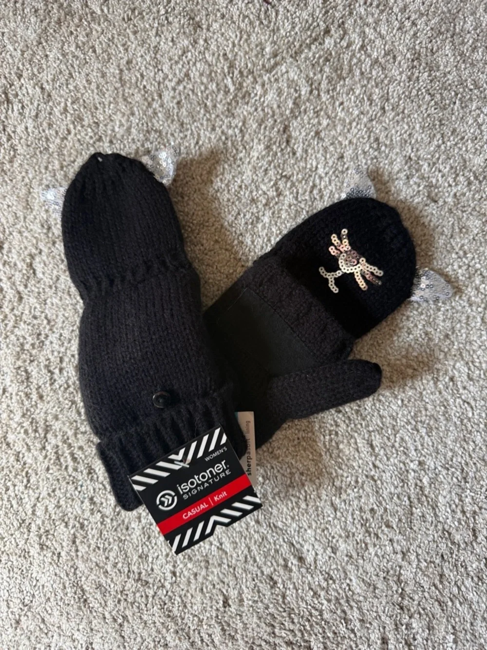 NWT Isotoner Cat Convertible Mittens - Picture 2 of 2
